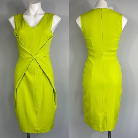 Universal Standard Raven Fitted V-neck Sleeveless Dress Lime Highlighter Green 4 - Picture 4 of 16